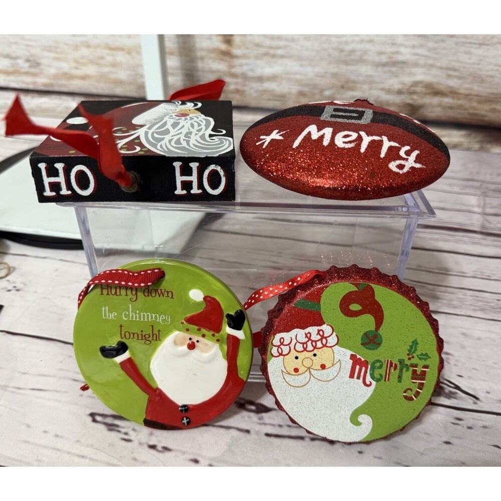 Lot Of 4 VTG Large Christmas Ornaments Santa Theme - Picture 2 of 8